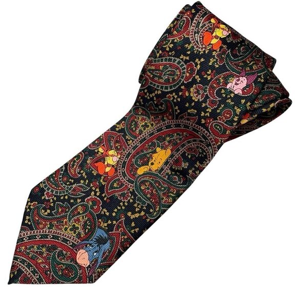 Winnie The Pooh Disney Paisley Navy Maroon VTG 90s Navy Necktie Tigger Piglet - Picture 1 of 5